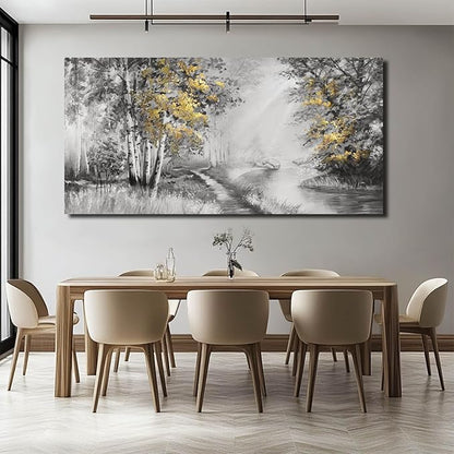 SOUGUAN Wall Art for Bedroom Forest Canvas Art Hand Painted Artwork Gold Plant Pictures for Living Room Office Home Decoration 30x60 Inch