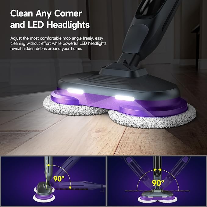 Scrubbing Steam Mop, Steam Mops for Floor Cleaning with Rotating Pads, 4 Cleaning Modes & LED Headlights, Swivel Steering,Safe for all Sealed Hard Floors F2