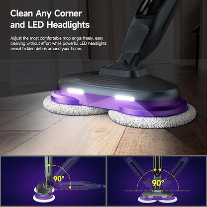 Scrubbing Steam Mop, Steam Mops for Floor Cleaning with Rotating Pads, 4 Cleaning Modes & LED Headlights, Swivel Steering,Safe for all Sealed Hard Floors F2