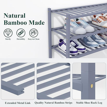 Smiry Shoe Rack, 6 Tier Thick Bamboo Shoe Organizer, Stackable Free Standing Wooden Shoe Storage Shelf for Closet, Entryway, Front Door Entrance, Grey