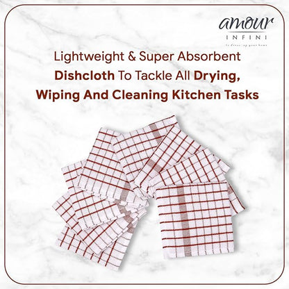 AMOUR INFINI Kitchen Dish Cloths Set of 8 - Ultra Soft, Highly Absorbent, Quick-Drying Terry Cotton Dishcloths 12"x12" Inch Wash & Cleaning Cloths for Kitchen & Dishwashing (Rust)