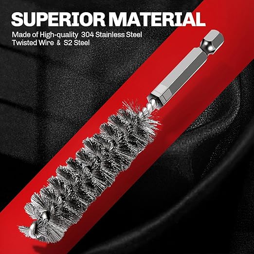 6PCS 304 Stainless Steel Bore Brush Copper Pipe Cleaner, Twisted Wire Drill Brush,1/4 Inch Hex Shank S2 Steel Handle, for Power Drill Plumbing Tools