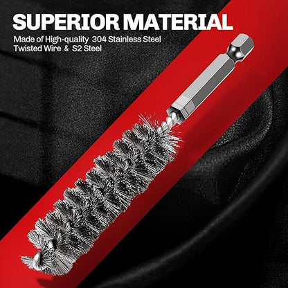 6PCS 304 Stainless Steel Bore Brush Copper Pipe Cleaner, Twisted Wire Drill Brush,1/4 Inch Hex Shank S2 Steel Handle, for Power Drill Plumbing Tools