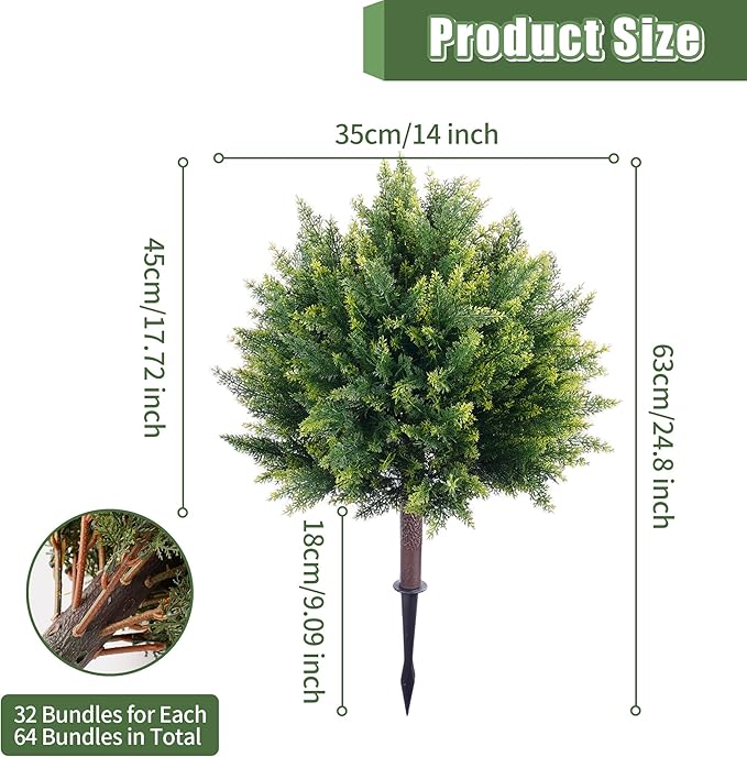 Artificial Cypress, 24'' Topiary Trees Artificial Outdoor, Faux Cedar Shurbs with Ground Spike, UV - Resistant Faux Plants for Outdoor planters, Set of 2 Fake Bushes Front Porch, Outside Garden Decor