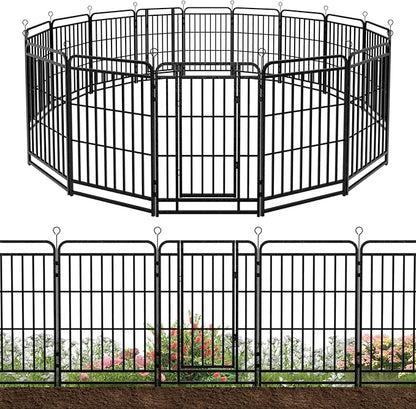 16 Panels No Dig Garden Fence 36 ft(L) X 40 in(H) Animal Barrier for Yard, Patio, Garden Borders, Outdoor Decorative Fencing with Thick Pipe Metal Panels
