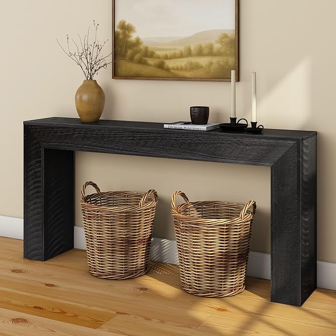 Plank+Beam 66 Inch Camden Console Table - Solid Pine Wood, Easy Assembly for Living Room or Entryway, Rustic Char