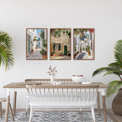 HLNIUC Vintage Italian Countryside Landscape Framed Wall Art,Mediterranean Italy Street Landscape Poster,Modern Europe Street Canvas Painting,Nature Scenery Art Print for Living Room Office-16 x24 x3