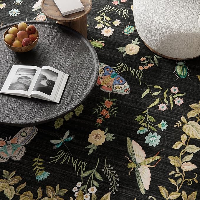 Machine Washable Rug for Living Room: 5x7 Area Rugs Vintage Rugs Stain Resistant Non Slip Low Pile Lightweight Soft Carpets for Bedroom Kitchen Dining Room Nursery Kids Room Farmhouse Home Office