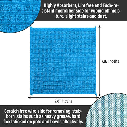 Dish Rags for Washing Dishes 8 Pack Multipurpose Wire Miracle Cleaning Coths Non-Scratch Wire Dishwashing Rag Lint Free Microfiber Cleaning Cloth for Kitchen Windows (Blue)