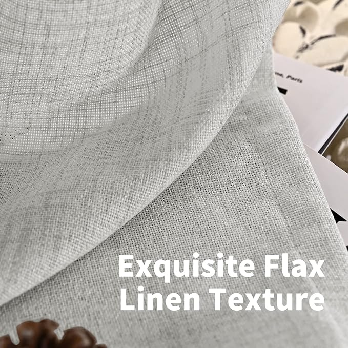 YoungsTex Light Grey Linen Curtains for Living Room, Light Filtering Drapes Semi Sheer with Rod Pocket Back Tab Textured Privacy for Bedroom, 2 Panels, 52 X 72 Inch