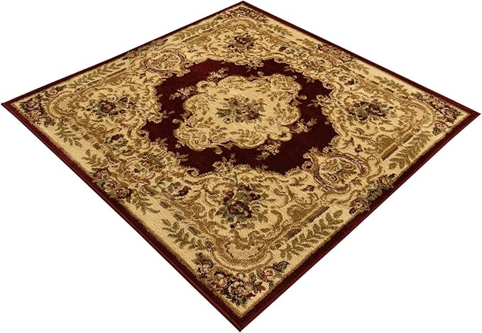 Rugs.com Chateau Collection Rug – 4 Ft Square Red Medium-Pile Rug Perfect for Living Rooms, Kitchens, Entryways
