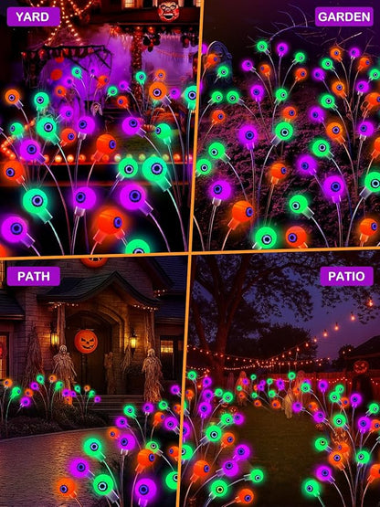 6 Pack Halloween Decorations Outdoor Solar Eyeball Lights, Purple Orange and Green Scary Eyeball Swaying Firefly Lights with 2 Modes, Waterproof Halloween Pathway Lights for Yard Garden Party Decor
