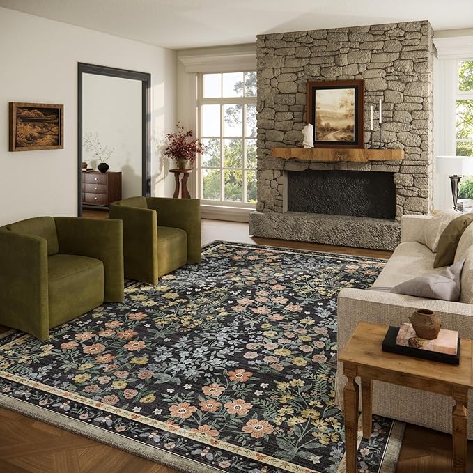 Washable Living Room Area Rug: 8x10 Rugs for Bedroom Stain Resistant Non Slip Low Pile Lightweight Soft Carpet for Kitchen Dining Room Farmhouse Kids Room Nursery Indoor