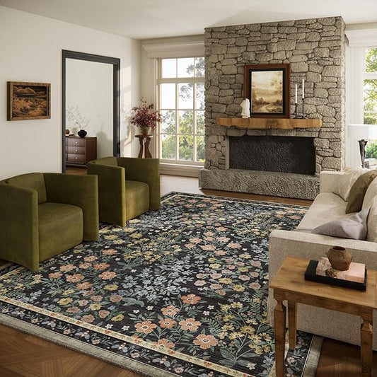 Washable Living Room Area Rug: 8x10 Rugs for Bedroom Stain Resistant Non Slip Low Pile Lightweight Soft Carpet for Kitchen Dining Room Farmhouse Kids Room Nursery Indoor