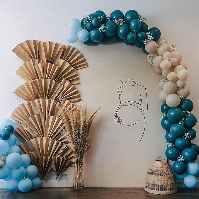 Dusty Blue Balloon Set, 60 Packs 12 Inches Metallic Chrome Gold Macaron Blue Ocean Blue White Sand Balloon Confetti Balloons for Boho Baby Shower Wedding Boy Birthday Graduation Decoration