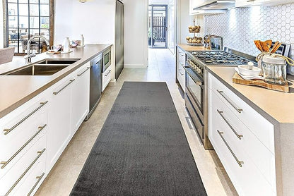 Custom Cut Hallway Runner Rug, Slip Resistant, 31 Inch Wide X Your Choice of Length, Solid Grey, 31 Inch X 45 feet