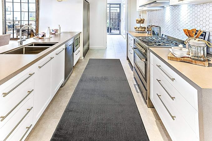Custom Cut Hallway Runner Rug, Slip Resistant, 31 Inch Wide X Your Choice of Length, Solid Grey, 31 Inch X 25 feet