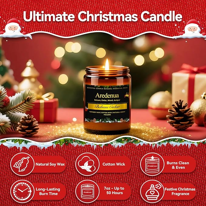 Balsam Cedar Candle | Natural Cedar Scented Candles - Long Lasting Forest Tree Pine Scent - 7 oz Soy Candles for Home Scented Candle Gifts - Clean Natural Fragrance for Fresh & Relaxation