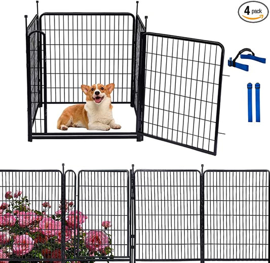 Tall Garden Fence Animal Barrier, 48 in(H) Fencing for Garden Beds, 4 Panels Total 8.9 Ft(L),Temporary Fence for Dogs Outdoor, 21 in Wide Low Threshold Gate, Garden Fence Border,Rabbit Fence