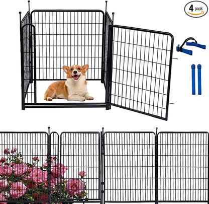 Tall Garden Fences and Borders, 54 in(H) Dog Fences for The Yard, 4 Panels Total 8.9 Ft Long, Gate 21 Inches Wide with Low Sills. Dog Fence Outdoor or Indoor. Fencing for Garden Beds