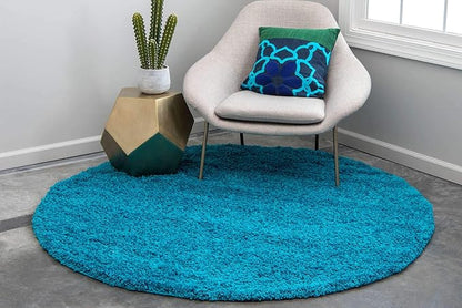Unique Loom Solid Shag Collection Area Rug (6' 1" Round, Turquoise)