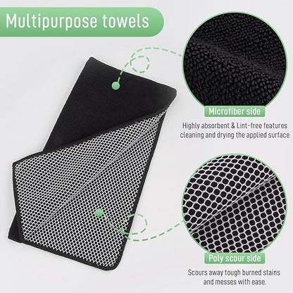 SINLAND Microfiber Dish Cloth for Washing Dishes Dish Washing Rags Best Kitchen Washcloth Cleaning Cloths Wash Cloths with Poly Scour Side 12Inchx12Inch 10 Pack Black