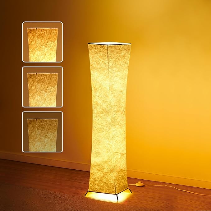 chiphy Floor Lamp, Dimmable 39" (XS) Tall Standing Lamp, 3 Levels Adjustable Brightness 12Wx2 LED Bulbs, Column Floor Light w/White Fabric Shade, Home Decor for Living Room, Bedroom, Kids Room