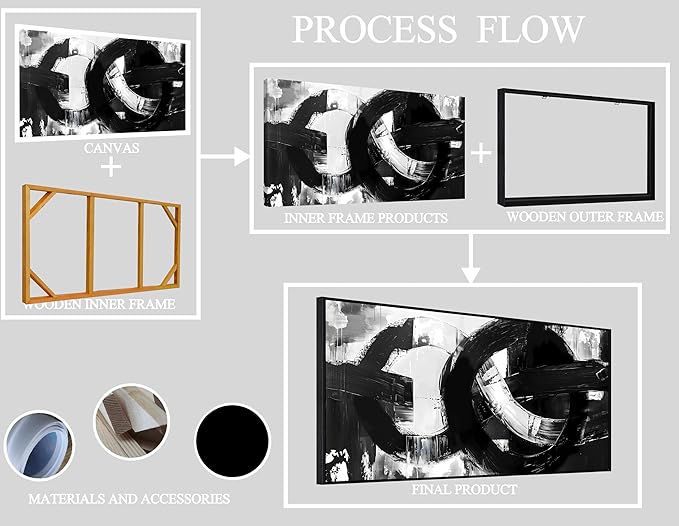 Ouzzlie Large Black and White Wall Art Abstract Wall Decor 24" x 48" Living Room