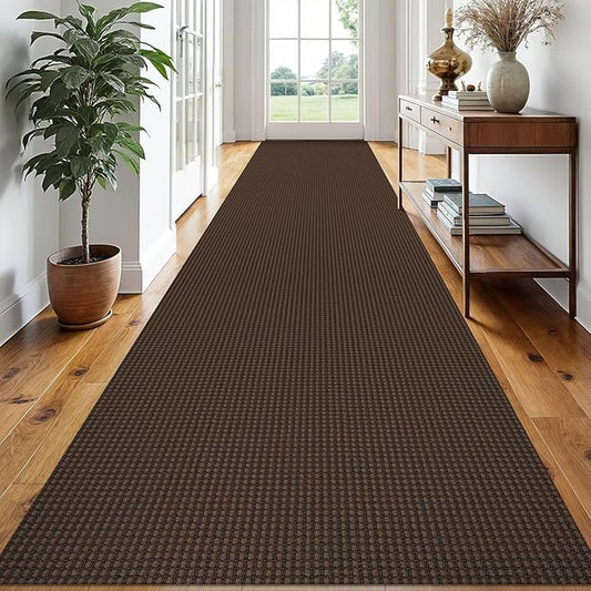 EARTHALL Runner Rug 3x18 Ft Washable Runners for Hallways Extra Long Woven Non Slip Entryway Runner Braided Kitchen Runner Indoor Outdoor Carpet Runners for Hotels, Officel, Stair, Brown