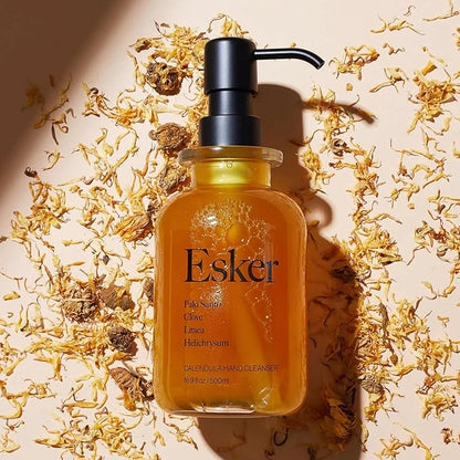 ESKER Calendula Hand Cleanser – Luxury Plant-Based Foaming Hand Wash | Calendula & Essential Oils in Reusable Glass Bottle – Plant-Based • Cruelty-Free • Sulfate-Free • 16.9 fl oz