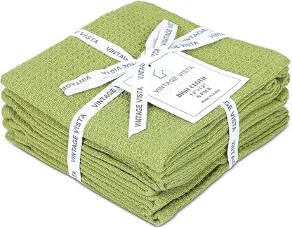 Vintage Vista 100% Cotton Waffle Dish Cloths (Pack of 6) - Dish Rags for Washing Dishes - Reusable & Highly Absorbent Kitchen Towels - Kitchen Rags for Christmas - (12" x 12" - Light Green)