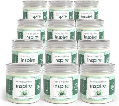 Wipex Odor Eliminator Gel Jar - Inspire Lemongrass 15oz, Odor Eliminator for Home, Effective Odor Absorber for Long-Lasting Freshness, Ideal for Rooms, Offices & Yoga Studios, 12pk