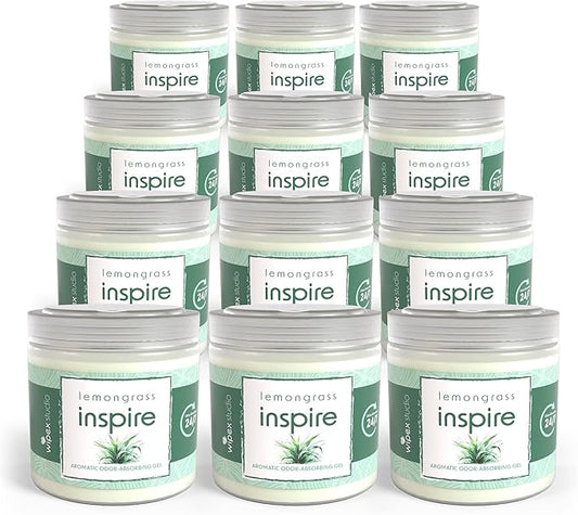 Wipex Odor Eliminator Gel Jar - Inspire Lemongrass 15oz, Odor Eliminator for Home, Effective Odor Absorber for Long-Lasting Freshness, Ideal for Rooms, Offices & Yoga Studios, 12pk
