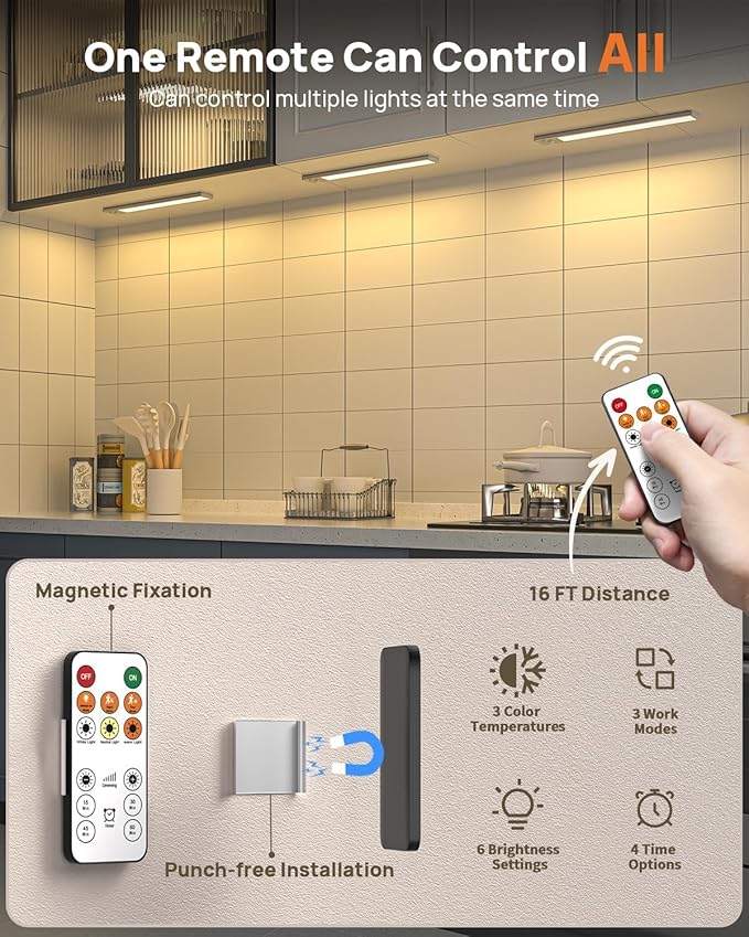 Under Cabinet Lights,80 LED Motion Sensor Light Indoor,4000mAh USB Rechargeable Closet Lights with Remote Control,3 Color Temps Wireless Under Counter Lights for Bedroom,Kitchen,Wardrobe,Stair