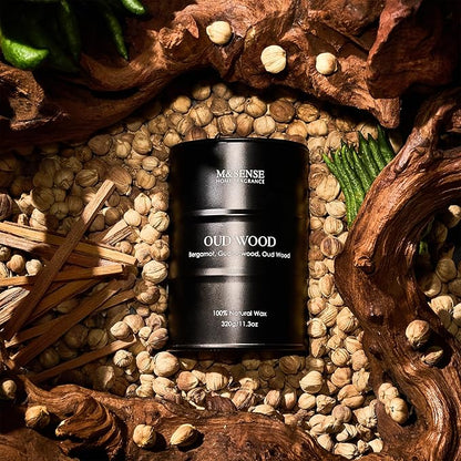 M&SENSE Oud Wood Scented Candles Natural Soy Wax, 11.3oz Long Lasting Up to 70 Hours Burning Time, Unique Candle Gifts for Men Women