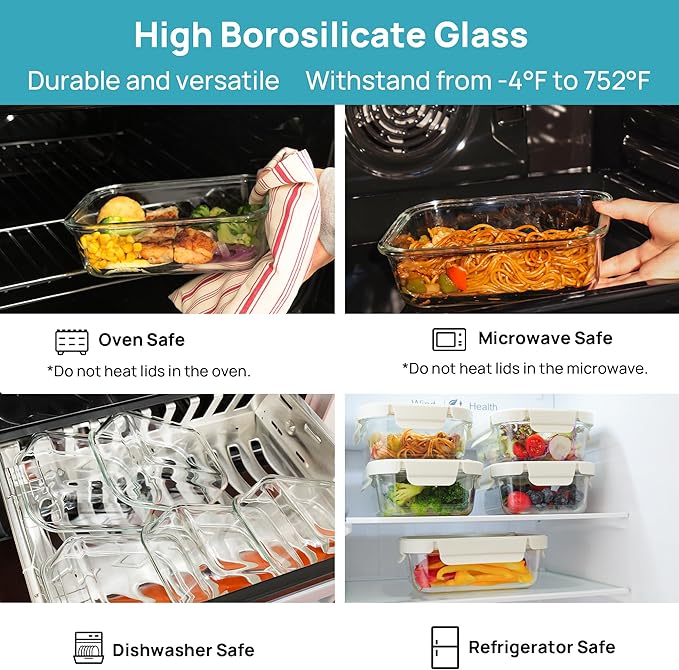 Vtopmart 5 Pack 35oz Glass Food Containers with Glass-Lids & Air Vent, Meal Prep Food Container Sets, Reusable Lunch box for leftovers, Save for Microwave, Oven, Freezer, and Dishwasher, BPA Free