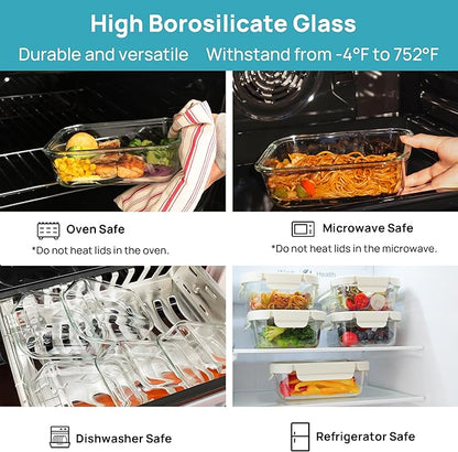 Vtopmart 5 Pack 35oz Glass Food Containers with Glass-Lids & Air Vent, Meal Prep Food Container Sets, Reusable Lunch box for leftovers, Save for Microwave, Oven, Freezer, and Dishwasher, BPA Free