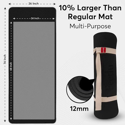 Extra Thick 12mm Exercise Mat – Non-Slip, Joint-Friendly & Cushioned Fitness Mat for Yoga, Pilates & Floor Workouts – Durable, Supportive & Includes Feetlu Classic Strap