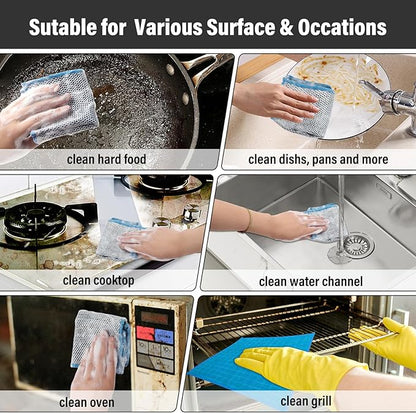 Dish Rags for Washing Dishes 8 Pack Multipurpose Wire Miracle Cleaning Coths Non-Scratch Wire Dishwashing Rag Lint Free Microfiber Cleaning Cloth for Kitchen Windows (Blue)