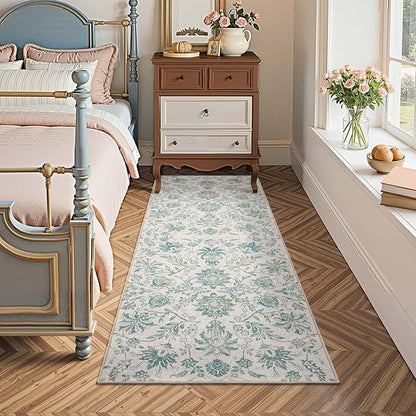 jinchan Runner Rugs 2x6 Vintage-Inspired Floral Design Machine Washable Non-Slip Ultra-Thin Low Pile Rubber Backing Runner Rug for Kitchen Hallway Laundry Room Entryway