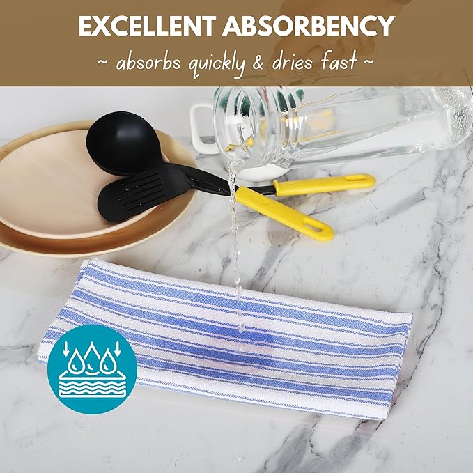 Native Fab Blue Kitchen Dish Towels 16"x26" - Set of 12 - Absorbent Cotton Hand Towels, Restaurant Grade Dish Towels for Quick Drying, Cleaning, Dish Cloths Set with Hanging Loop - Sky Blue