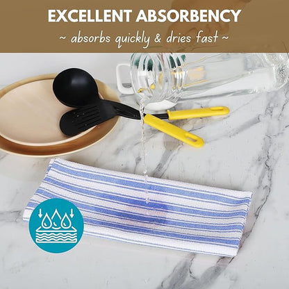 Native Fab Blue Kitchen Dish Towels 16"x26" - Set of 12 - Absorbent Cotton Hand Towels, Restaurant Grade Dish Towels for Quick Drying, Cleaning, Dish Cloths Set with Hanging Loop - Sky Blue