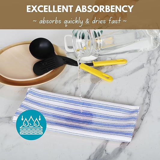 Native Fab Blue Kitchen Dish Towels 16"x26" - Set of 12 - Absorbent Cotton Hand Towels, Restaurant Grade Dish Towels for Quick Drying, Cleaning, Dish Cloths Set with Hanging Loop - Sky Blue