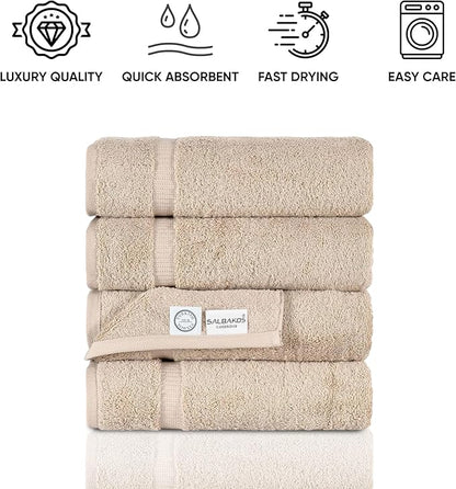 SALBAKOS 100% Turkish Cotton Bath Towel Set of 4 27x54 inch | Heirloom Quality | Hotel & Spa Collection | Ultra Soft, Super Absorbent, Long Lasting Bath Towels | Made in Turkey (Taupe, 4 Bath Towels)