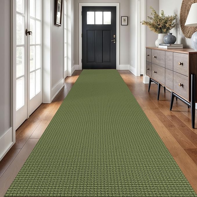 Braided Runner Rug 3x16 Ft Washable Runners for Hallways Non Slip Rubber Backed Kitchen Runners Cotton Long Entryway Runner Indoor, Woven Carpet for Hall Stair Entryway, Green