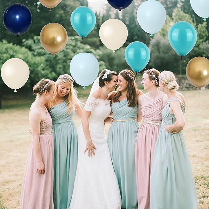 Balloon Teal and Gold, 60 Packs 12 Inch Teal Mint Green Metallic Chrome Gold and Navy Blue Balloons for Baby Shower Birthday Anniversary Communion Wedding Graduation Decorations