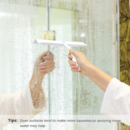 Shower Squeegee for Glass Doors & Microfiber Scrubber Kit 11Inch Window Washing Tools with Non-Slip Handle and Adhesive Hook