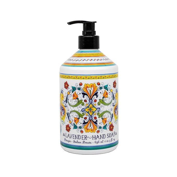 Perugia Italian Deruta Hand Soap - 21.5 fl oz Bottles - 8 pack - Lavendar, Sweet Orange, Lemon Verbana, and Olive Thyme