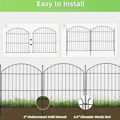 Decorative Garden Fence 24in (H) x20ft (L), 10 Pack No Dig Fence Animal Barrier for Dog with Lock, Arched Flower Bed Edging, Wire Border Panel Fencing for Yard Patio Outdoor Decor