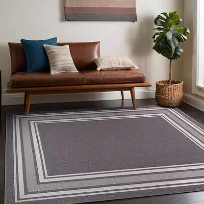 Beverly Rug Non Slip Area Rugs 3x5 Modern Bordered Non Skid Rubber Backing Soft Area Rug for Living Dining Room Easy to Clean Non Shedding Kitchen Bedroom Indoor Carpet 3 x 5 Gray